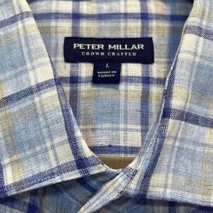 Peter Millar Crown Crafted 100% Linen Plaid Button Down Shirt Men's L
